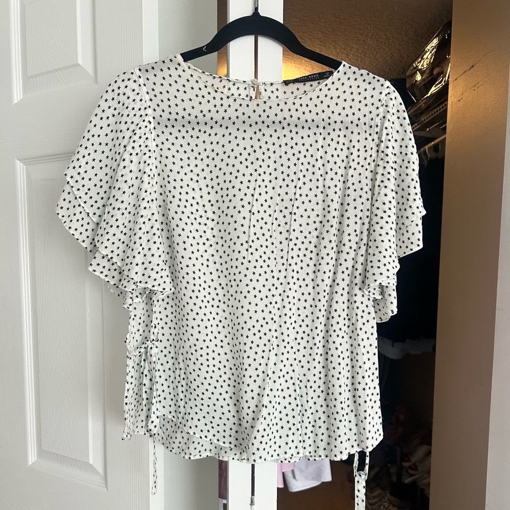 Zara White and Black Polka Dot Blouse